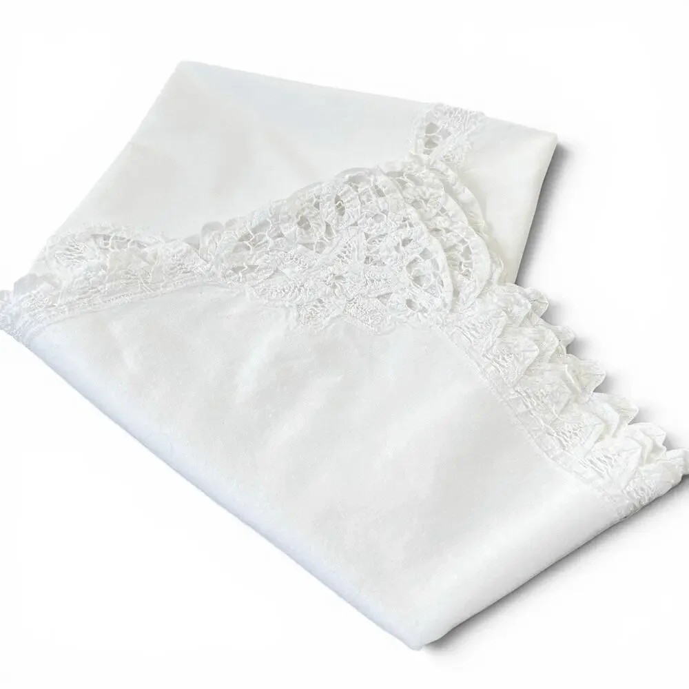 White Cutwork Lace Tablecloth 40x37 Square Table Topper Cottagecore Dresser Vtg